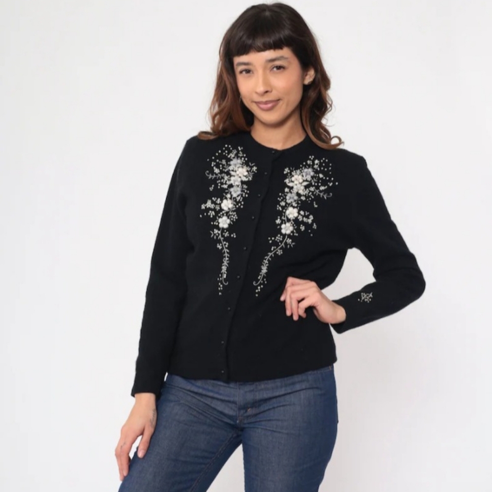 Black Beaded Cardigan